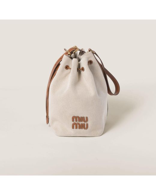 Miu Miu Natural Canvas And Leather Bucket Bag