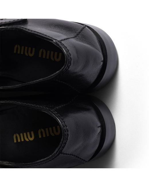 Miu Miu Black Leather Loafers With Strap