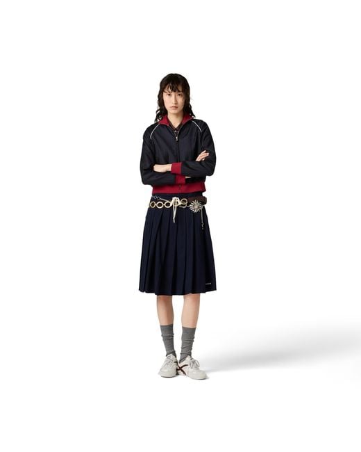 Miu Miu Blue Pleated Garment-Dyed Jersey Skirt