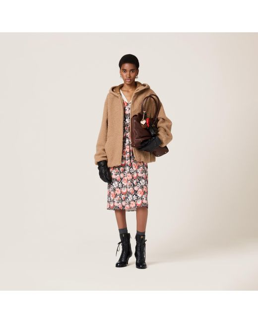 Miu Miu Brown Pile Hoodie Jacket