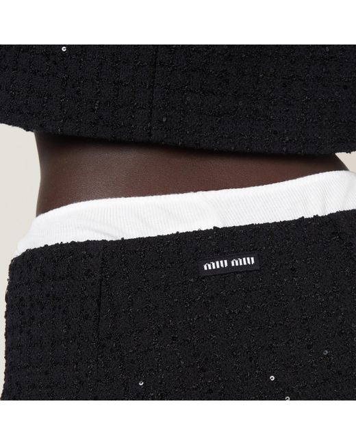 Miu Miu Black Sequined Bouclé Miniskirt
