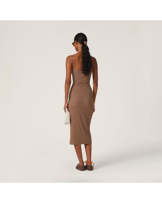 Miu Miu Stretch Jersey Dress in Natural | Lyst UK