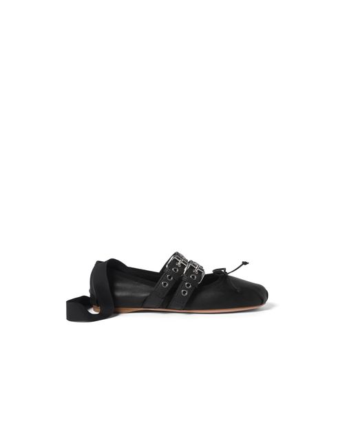Miu Miu Black Nappa And Calf Leather Ballerinas