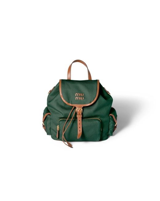 Miu Miu Green Canvas And Leather Backpack