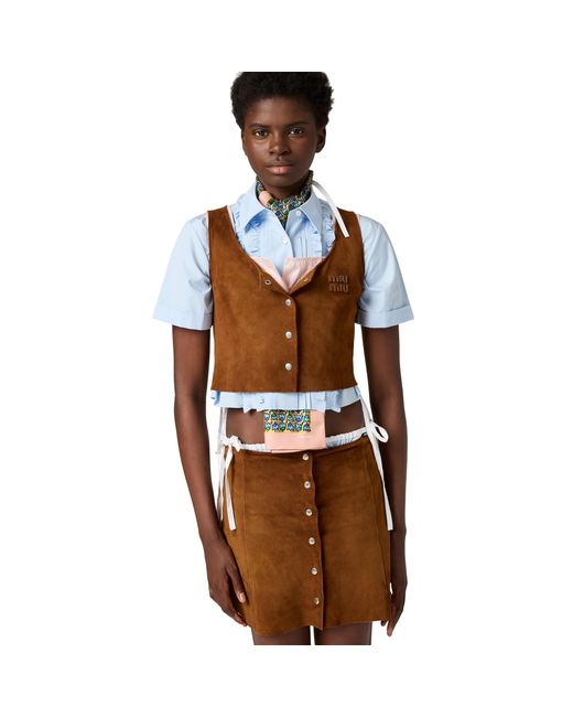 Miu Miu Brown Waxed Suede Top