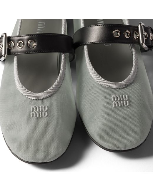 Miu Miu Gray Mesh Fabric Ballerinas
