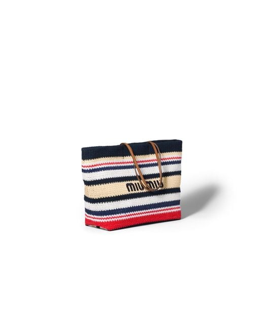 Miu Miu Blue Raffia-Effect Woven Tote Bag