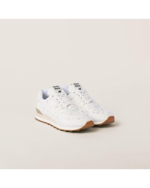 Miu Miu White New Balance 574 X Denim Sneakers