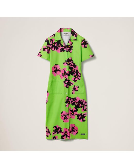 Miu Miu Poplin And Jersey Dress in Green | Lyst