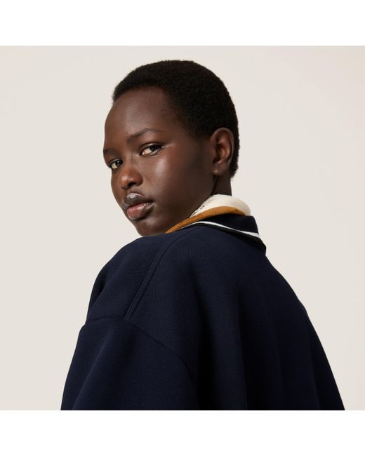 Miu Miu Blue Bonded Piqué And Technical Jersey Blouson Jacket