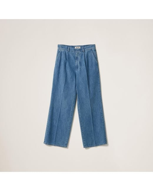 Miu Miu Chambray Denim Pants in Blue | Lyst Miu Miu Chambray Denim Pants in Blue | Lyst