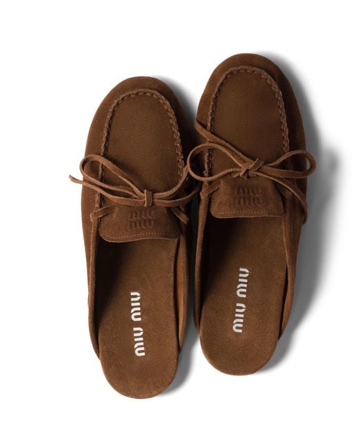Miu Miu Brown Suede Deck Mules