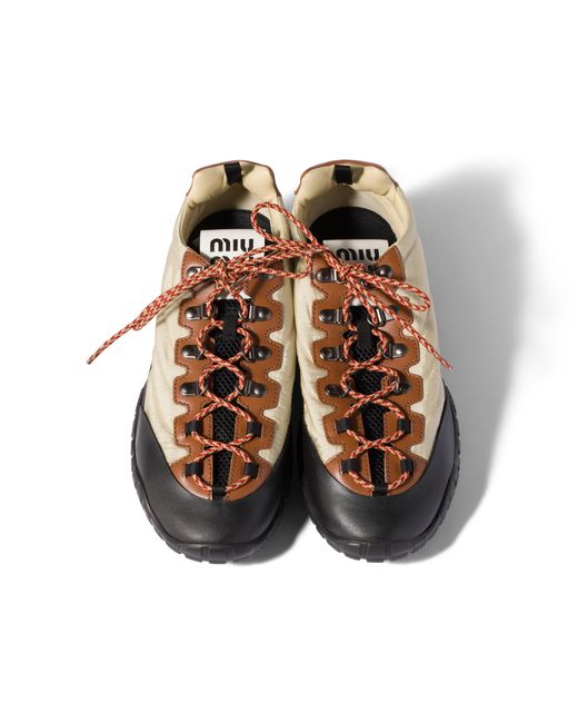 Miu Miu Brown Technical Fabric And Leather Sneakers