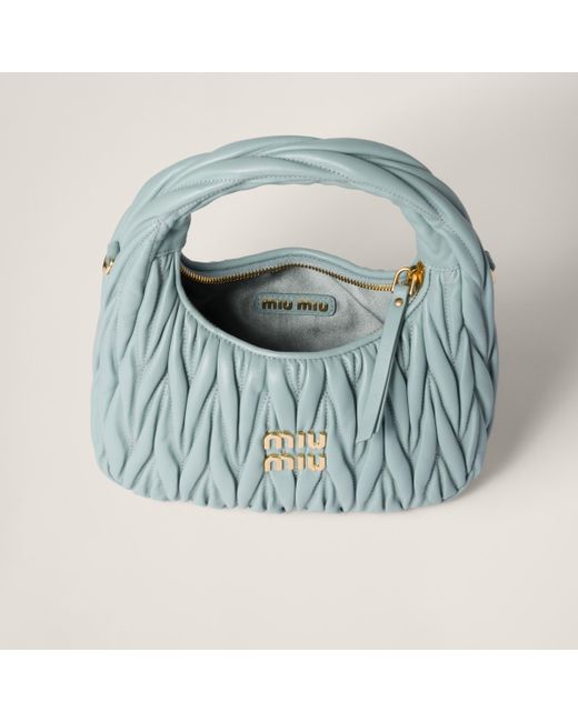 Miu Miu Blue Wander Matelassé Nappa Leather Hobo Bag