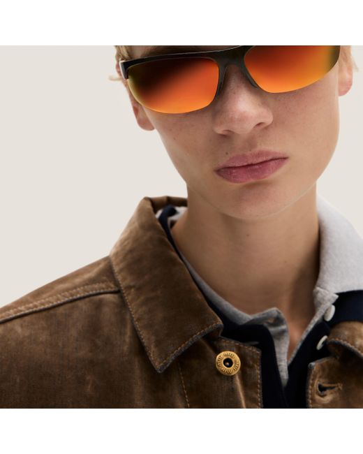 Miu Miu Washed Flocked Chambray Blouson Jacket in Brown | Lyst
