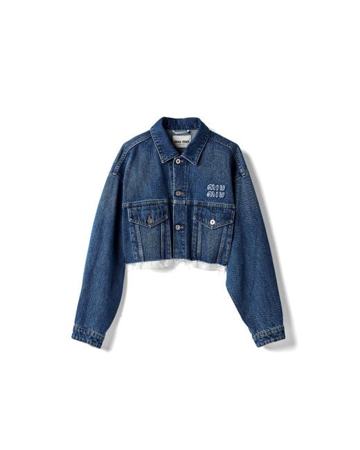 Miu Miu Blue Contrast Hem Denim Jacket