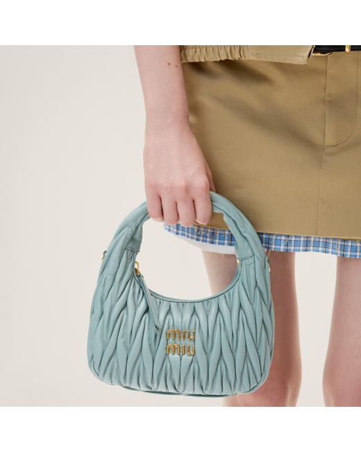 Miu Miu Blue Wander Matelassé Nappa Leather Hobo Bag