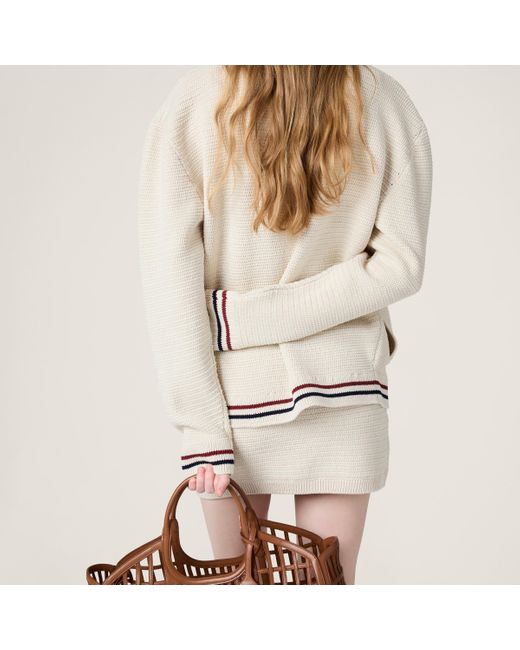 Miu Miu Natural Cotton Knit Zipper Cardigan