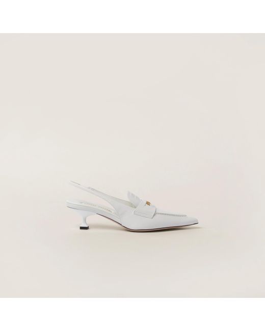Miu Miu White Leather Penny Loafers With Heel