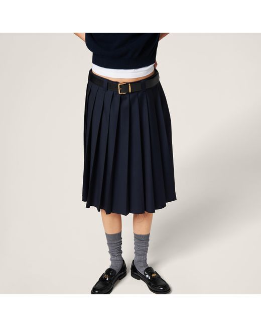 Miu Miu Blue Pleated Batavia Skirt