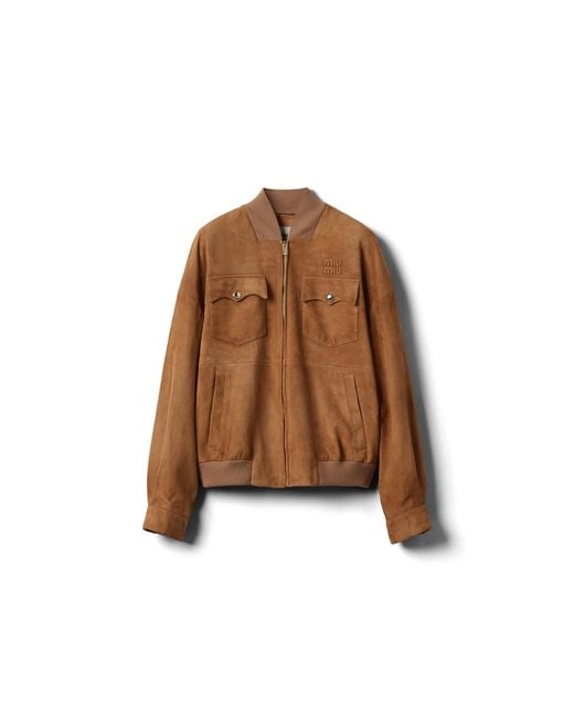Miu Miu Brown Logo Suede Jacket
