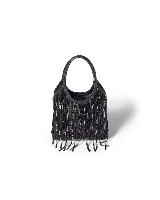 Miu Miu Black Ivy Satin Handbag With Crystal And Sequin Fringe
