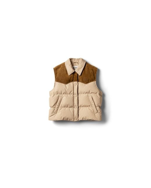 Miu Miu Natural Technical Pongé And Leather Down Vest