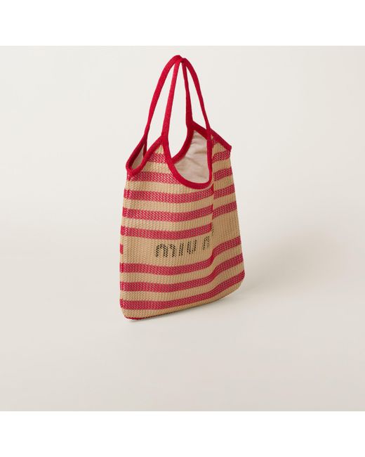 Miu Miu Red Fabric And Linen Tote Bag