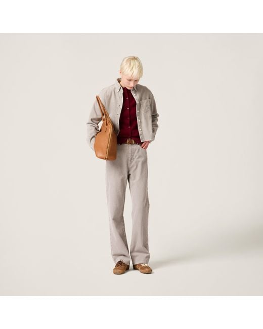 Miu Miu Gray Garment-Dyed Corduroy Shirt