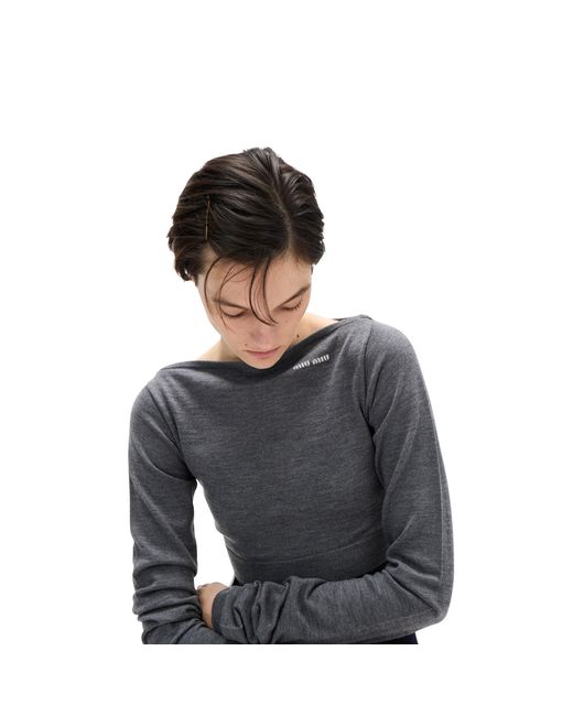 Miu Miu Black Wool Boat-Neck Sweater