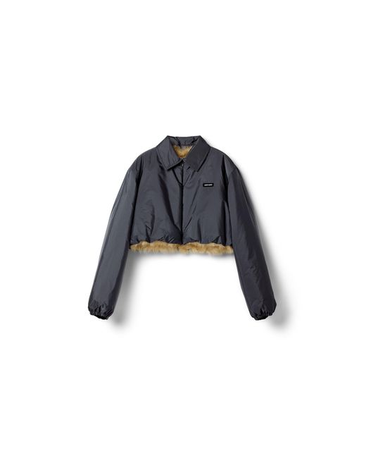 Miu Miu Blue Technical Fabric And Shearling Blouson Jacket