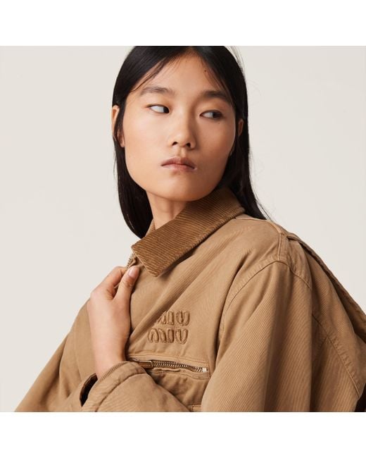 Miu Miu Natural Garment-Dyed Gabardine Blouson Jacket
