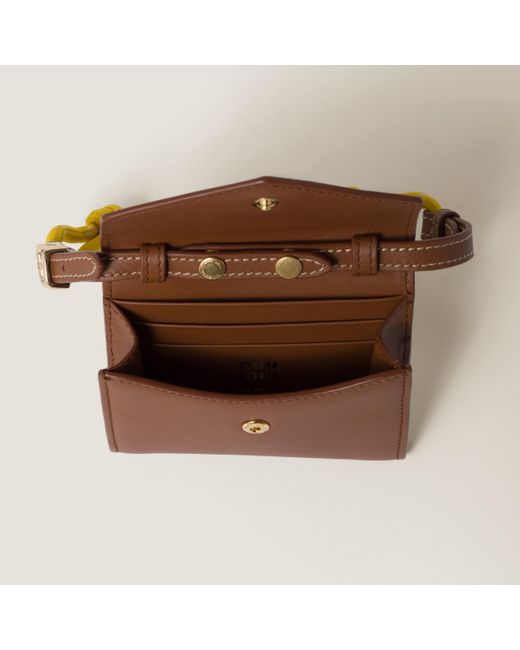 Miu Miu Brown Leather Wallet With Leather And Cord Shoulder Strap