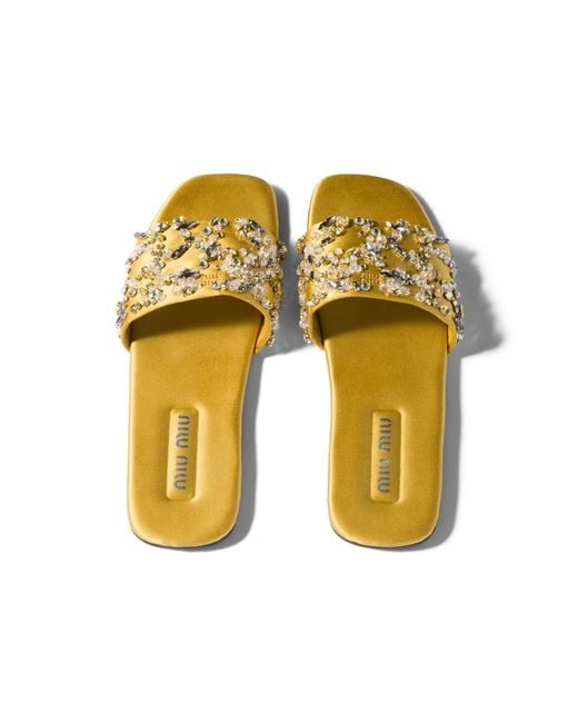 Miu Miu Yellow Slider Sandals With Crystals