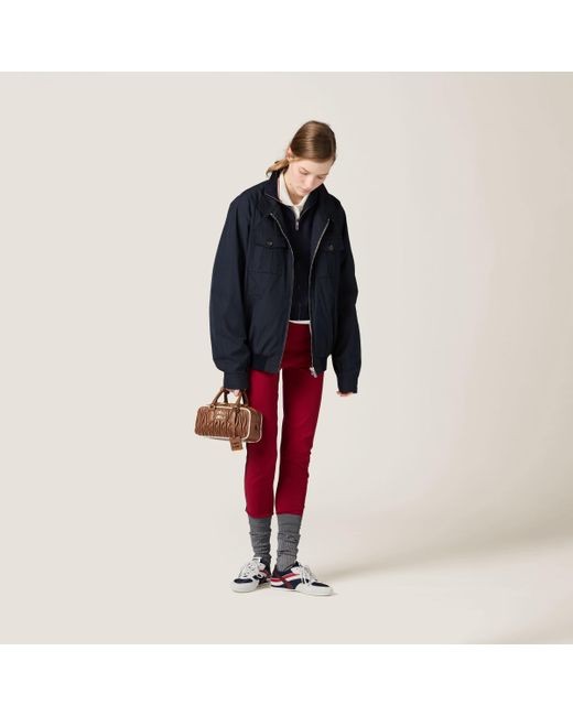 Miu Miu Blue Panama Cotton Blouson Jacket With Pockets