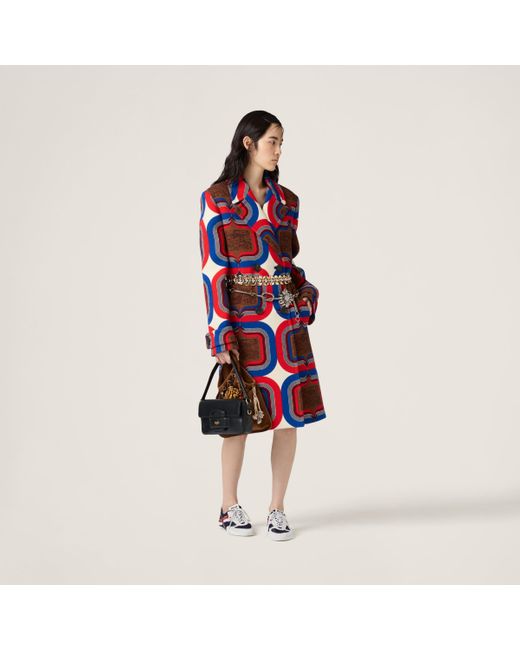 Miu Miu Red Double-Breasted Printed Natté Coat