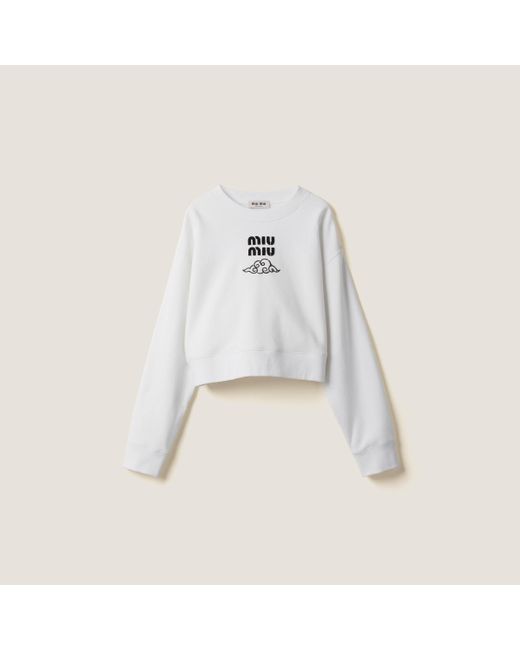 Miu Miu White Cotton Fleece Sweatshirt