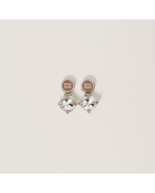 Miu Miu Natural Metal Earrings With Crystals
