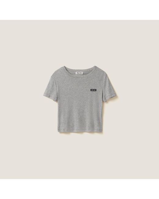 Miu Miu Gray Ribbed Jersey T-Shirt