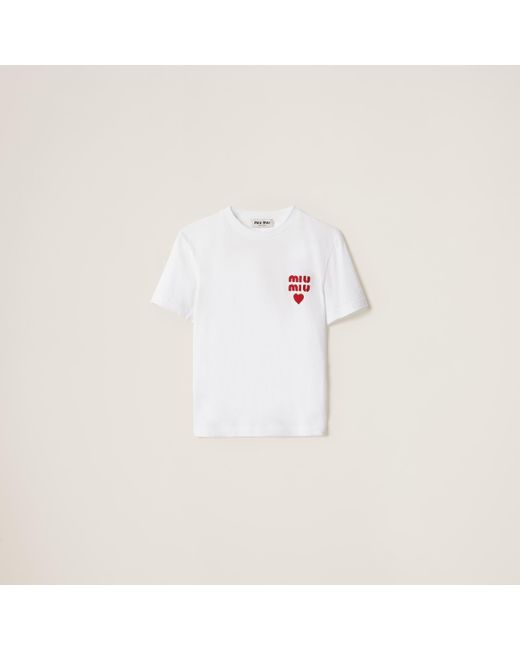 Miu Miu White Cotton Jersey T-Shirt
