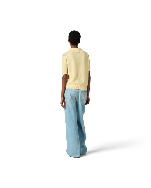 Miu Miu Metallic Lace-Effect Cashmere Polo Shirt