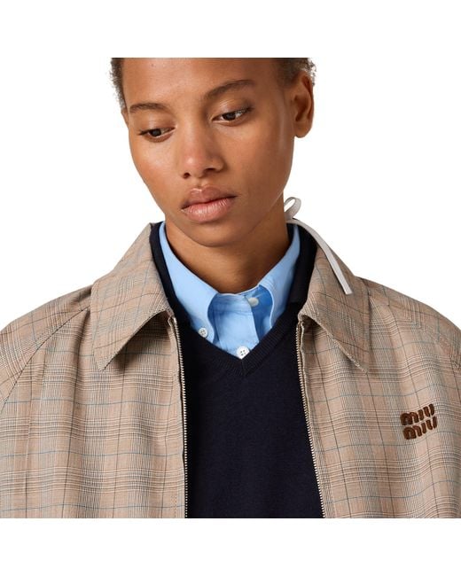 Miu Miu Brown Prince Of Wales Checked Blouson Jacket