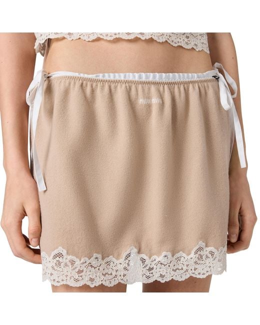 Miu Miu White Cashmere And Lace Miniskirt