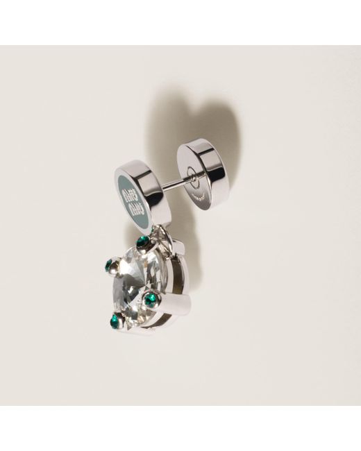 Miu Miu White Metal Earrings With Crystals
