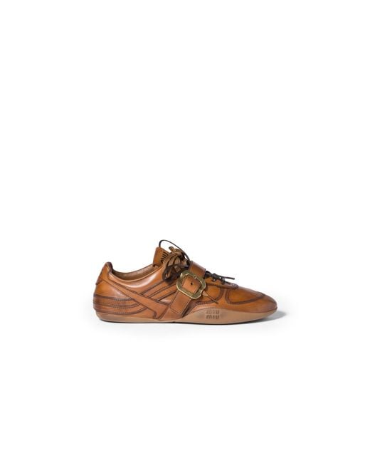 Miu Miu Brown Gymnasium Leather Sneakers With Buckle
