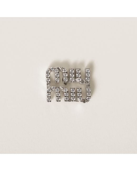Miu Miu White Metal Brooch With Crystals