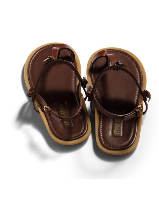 Miu Miu Brown Leather Thong Sandals