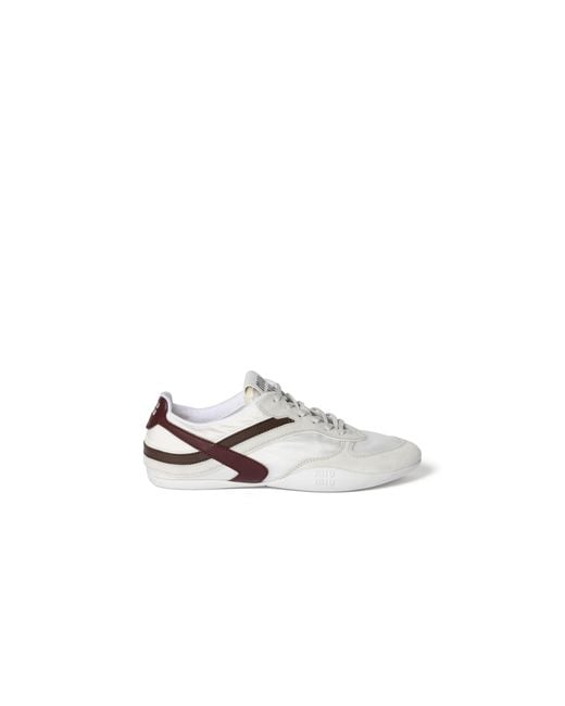 Miu Miu White Gymnasium Technical Fabric And Suede Sneakers