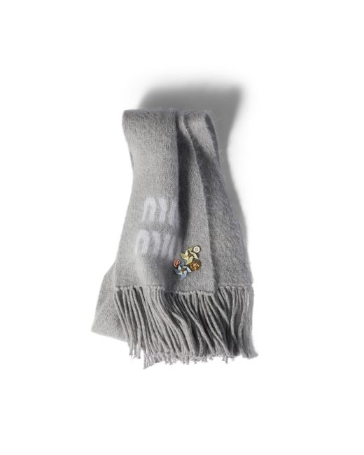 Miu Miu Gray Wool And Mohair Scarf