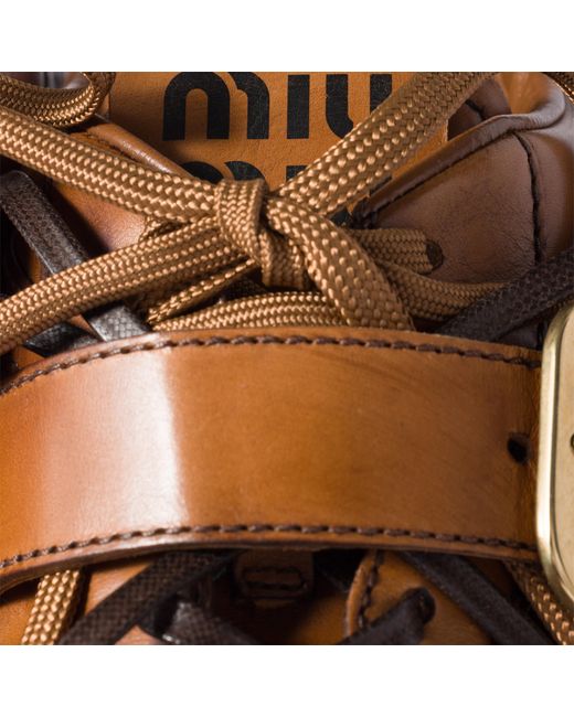Miu Miu Brown Gymnasium Leather Sneakers With Buckle
